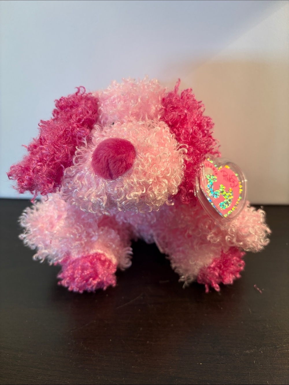 Ty Pink Curly Plush Puppy with Heart Tag